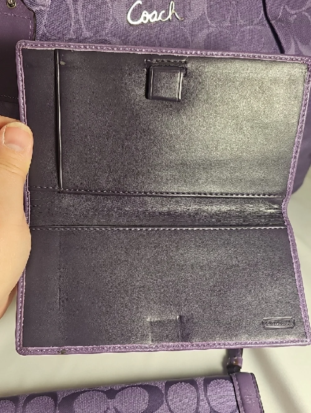 Coach Purple Signature Tote with Matching Wallet and Checkbook Cover - Picture 8 of 16